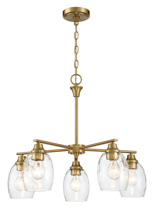 ML-TH-5 Light Clear Water Stone Glass Chandelier-Brass