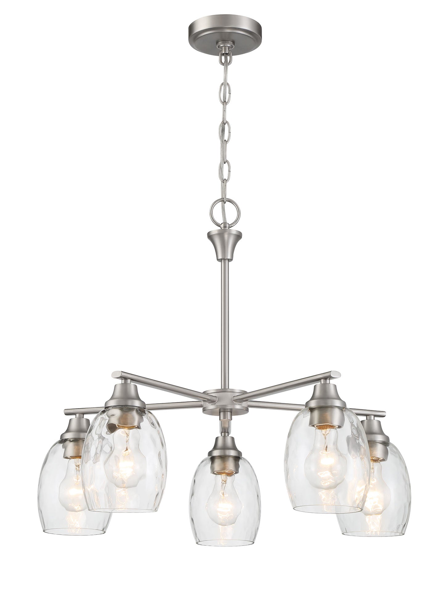 ML-TH-5 Light Clear Water Stone Glass Chandelier-Satin Nickel