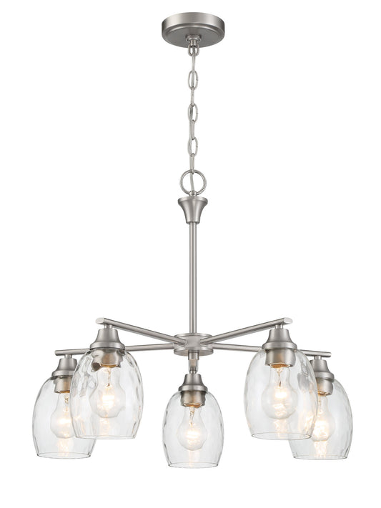 ML-TH-5 Light Clear Water Stone Glass Chandelier-Satin Nickel