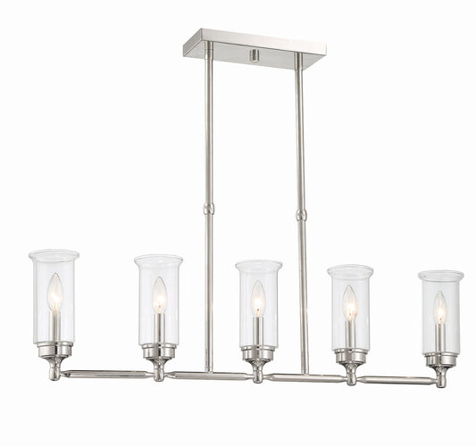 ML-TH-5 Light Island Clear Candlelight Glass Chandelier-Satin Nickel
