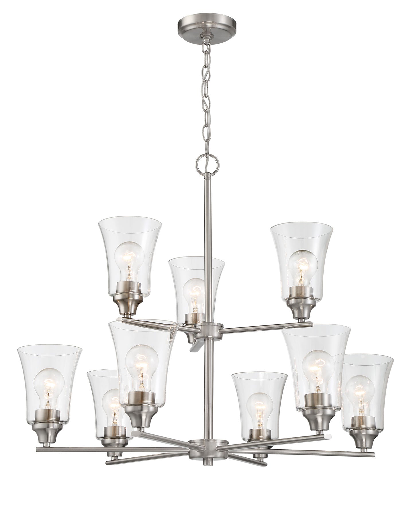 ML-TH-Clear Bell Glass Chandelier-Satin Nickel